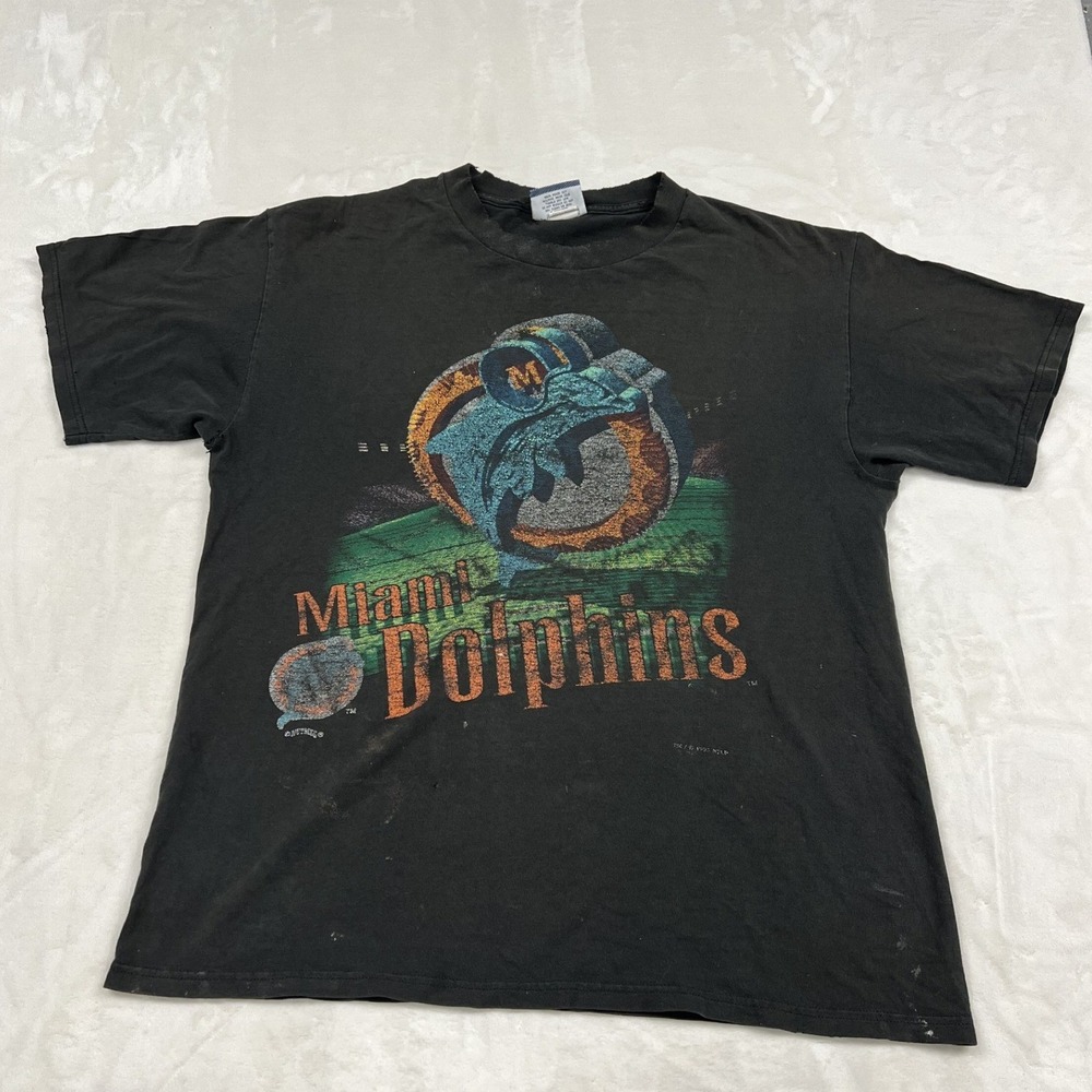 Lee Sport T-Shirt Mens Large Black Miami Dolphins Vintage 90s NFL Distressed